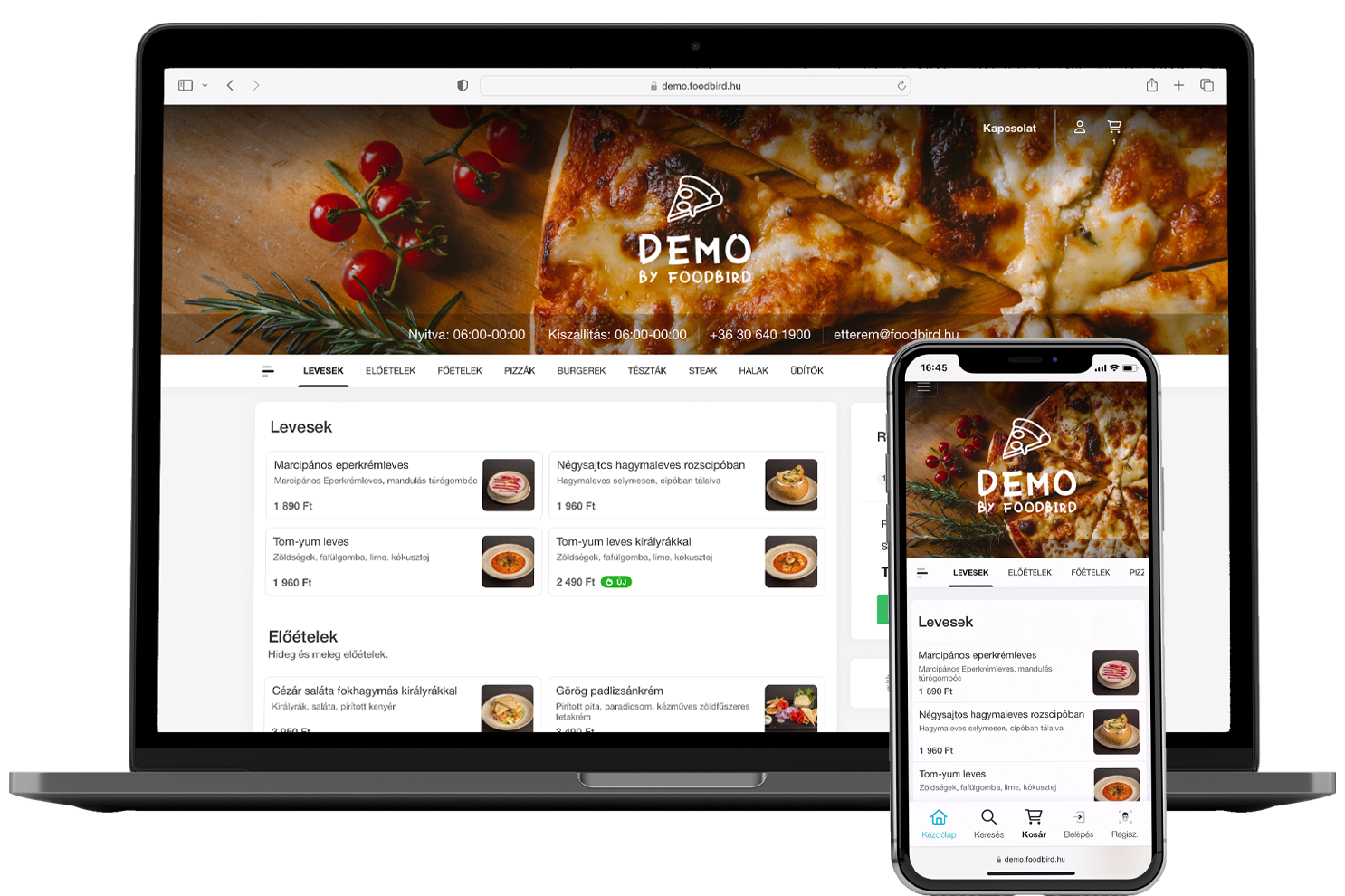 FoodBird mobilalkalmazás képernyők